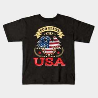 God Bless The USA, American map and Flag, 4th of July, happy independence day God Bless America Kids T-Shirt